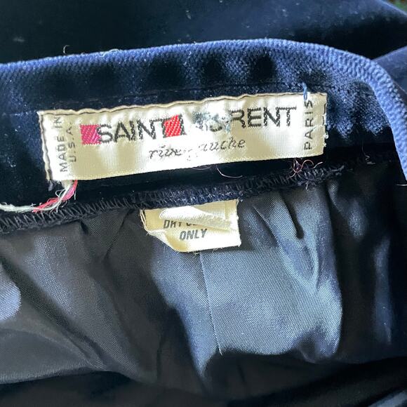 Vintage Yves Saint Laurent Rive Gauche Sz 10 Blue Velvet Black Corded Trim Skirt - Picture 2 of 13